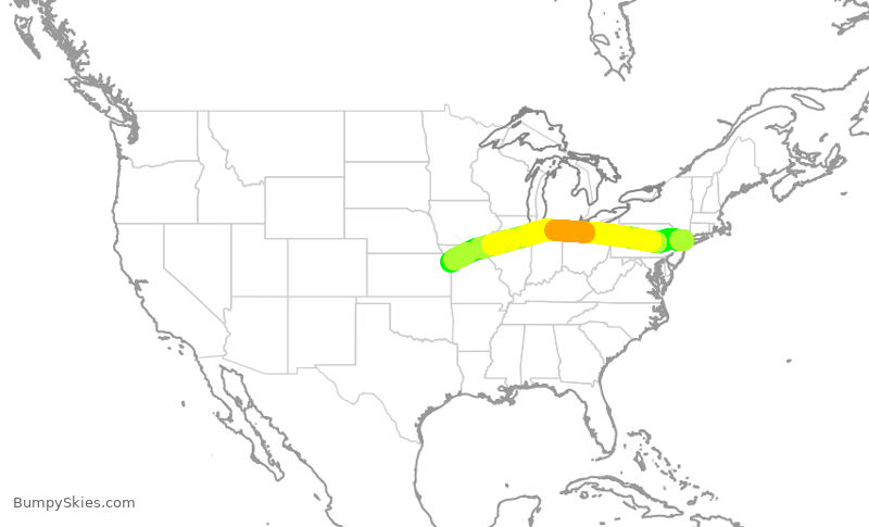 Turbulence forecast map for AAL818, LGA to MCI