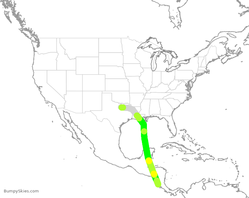 Turbulence forecast map for AAL819, DFW to LIR
