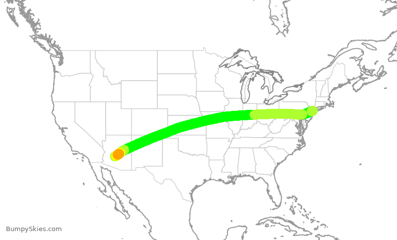 Turbulence forecast map for AAL819, JFK to PHX
