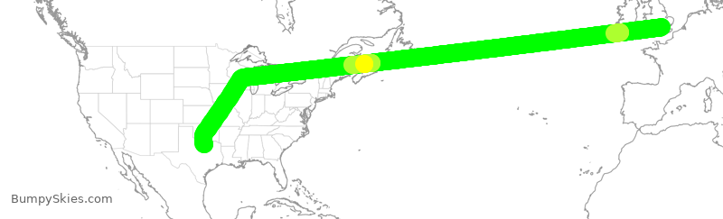 Turbulence forecast map for AAL81, LHR to DFW
