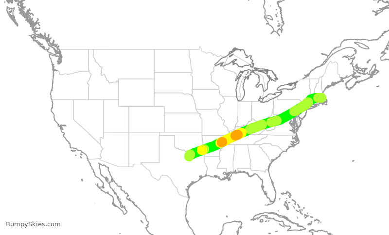 Turbulence forecast map for AAL820, BOS to DFW