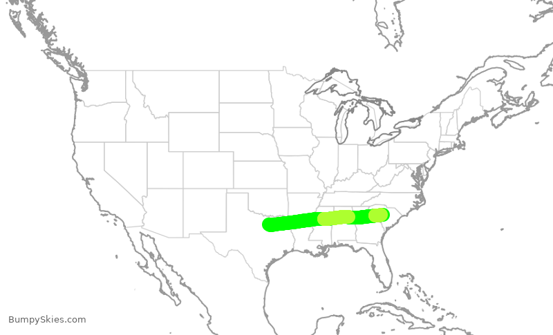Turbulence forecast map for AAL821, DFW to CAE