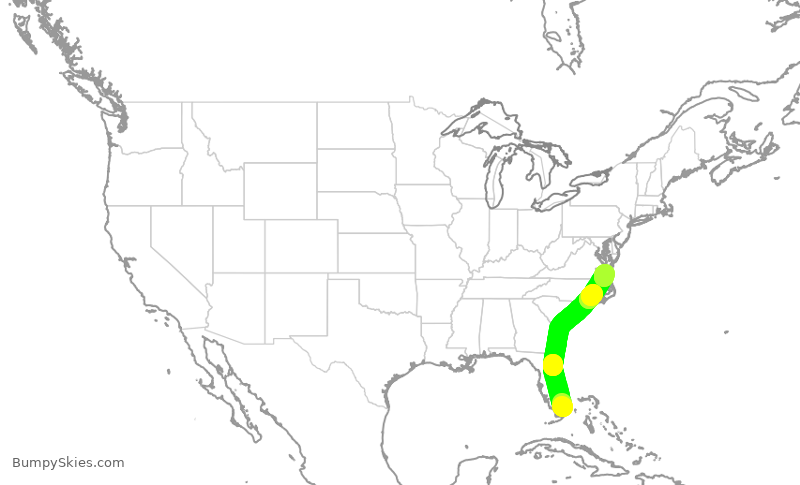 Turbulence forecast map for AAL822, MIA to ORF