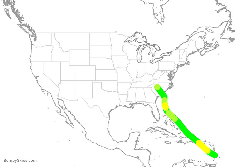 Turbulence forecast map for AAL823, CLT to LPL