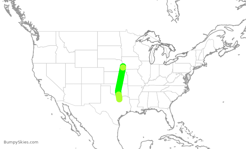 Turbulence forecast map for AAL823, OMA to DFW