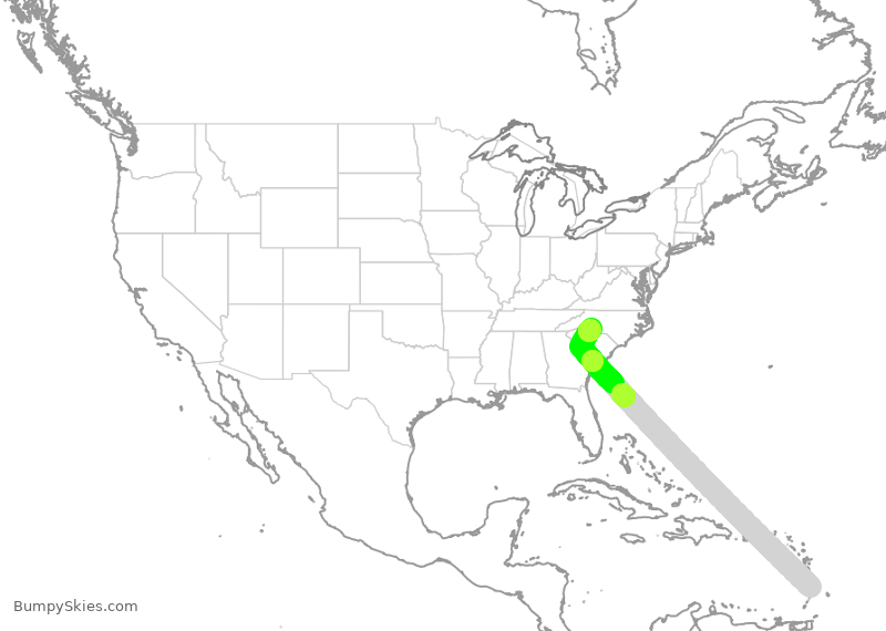 Turbulence forecast map for AAL823, UVF to CLT