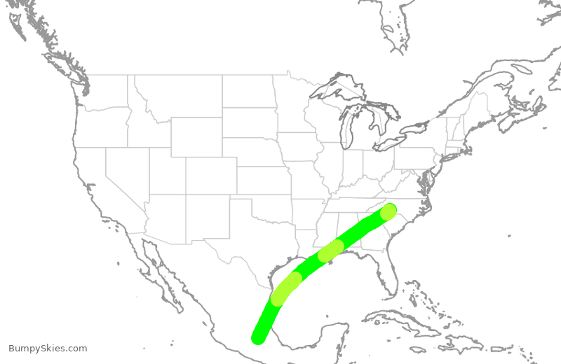 Turbulence forecast map for AAL828, MMX to CLT