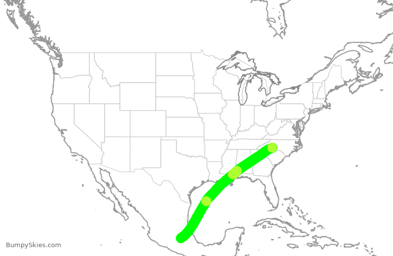 Turbulence forecast map for AAL829, CLT to MMX