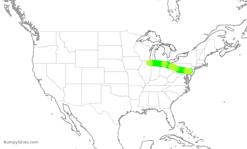 Turbulence forecast map for AAL830, ORD to PHL