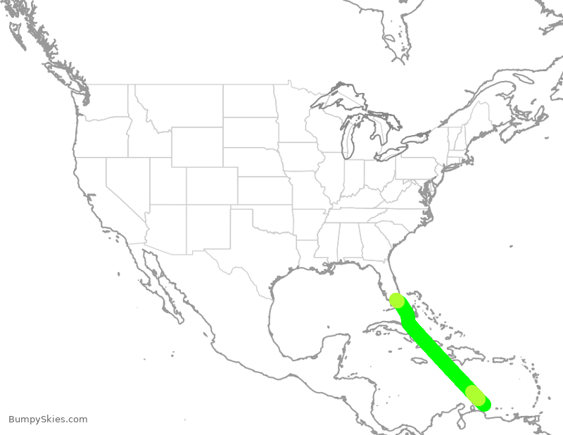 Turbulence forecast map for AAL830, BON to MIA