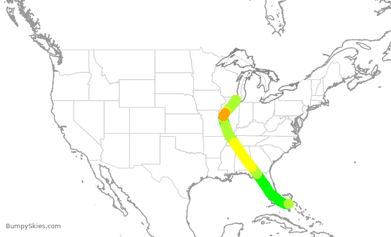 Turbulence forecast map for AAL831, NAS to ORD