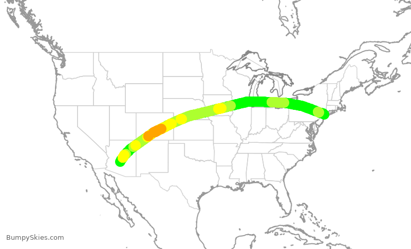 Turbulence forecast map for AAL832, PHX to JFK