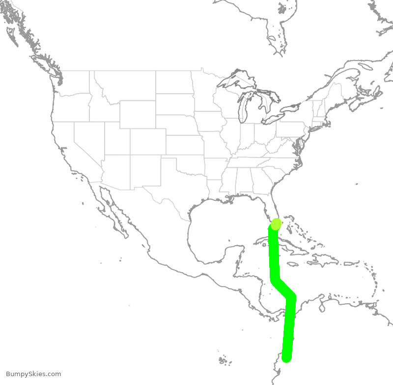 Turbulence forecast map for AAL833, MIA to EQM