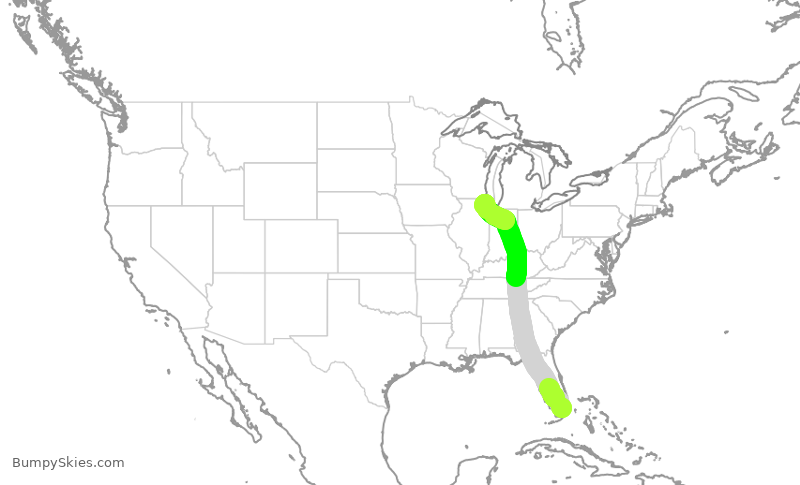 Turbulence forecast map for AAL835, MIA to ORD