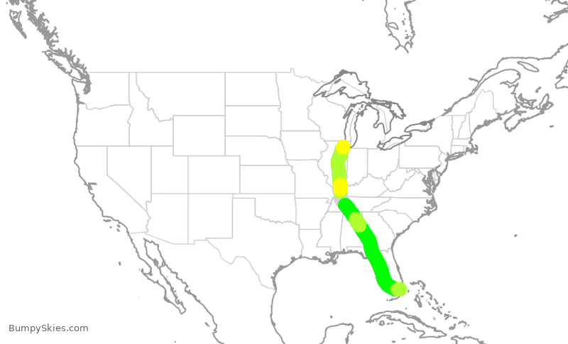 Turbulence forecast map for AAL835, ORD to MIA