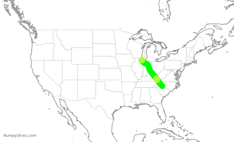 Turbulence forecast map for AAL836, CLT to ORD