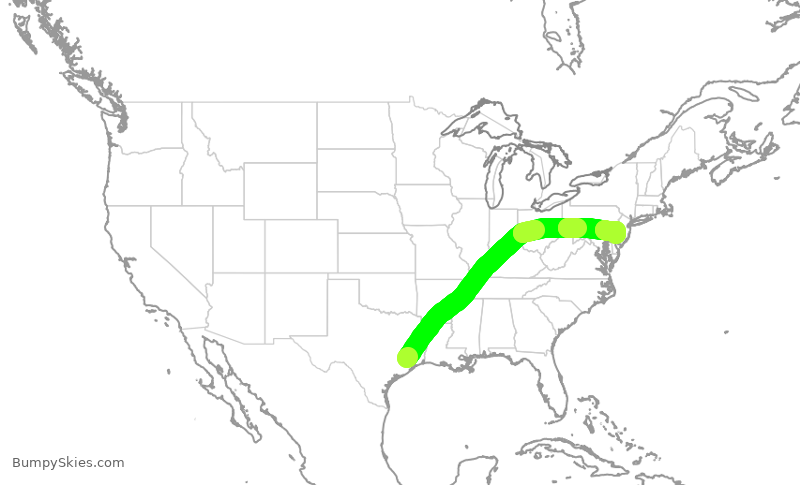 Turbulence forecast map for AAL836, IAH to PHL