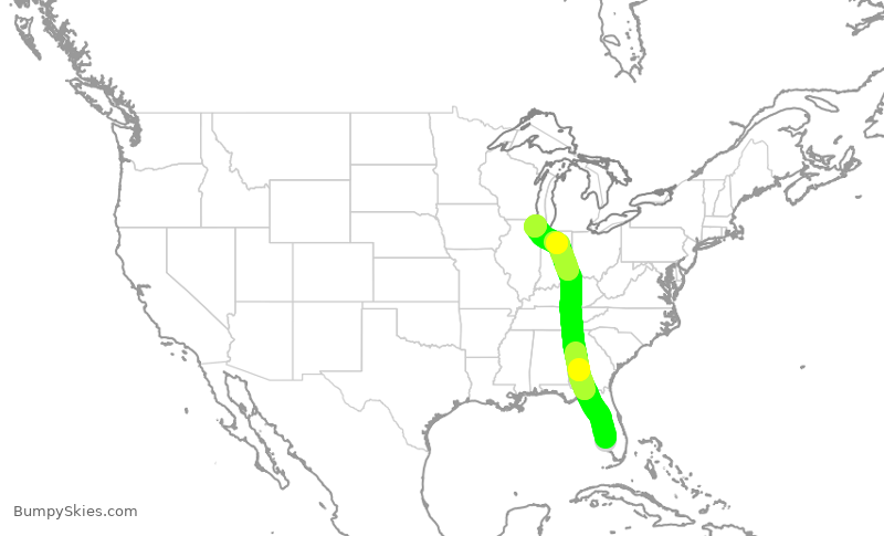 Turbulence forecast map for AAL836, RSW to ORD