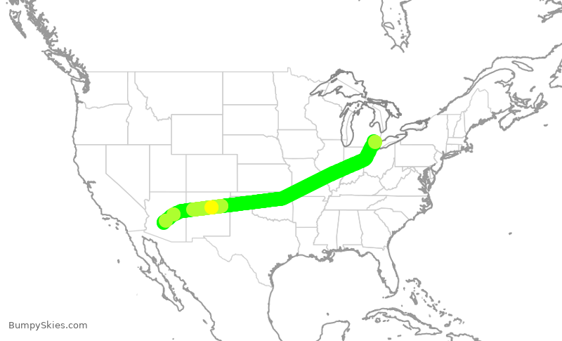 Turbulence forecast map for AAL839, DTW to PHX