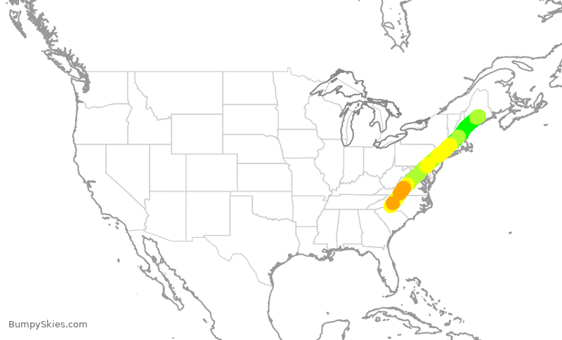 Turbulence forecast map for AAL842, BGR to CLT