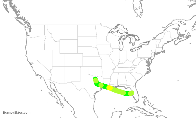Turbulence forecast map for AAL844, DFW to TPA