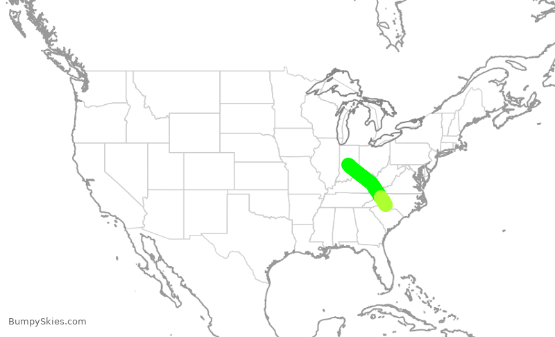 Turbulence forecast map for AAL846, IND to CLT