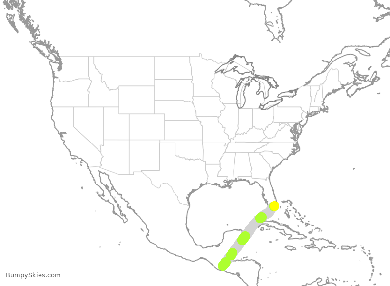 Turbulence forecast map for AAL850, GGT to MIA
