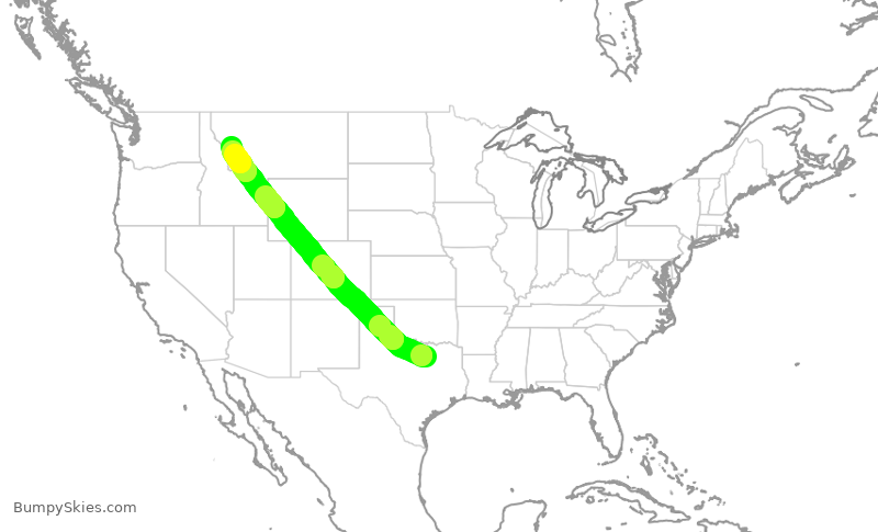 Turbulence forecast map for AAL851, DFW to MSO