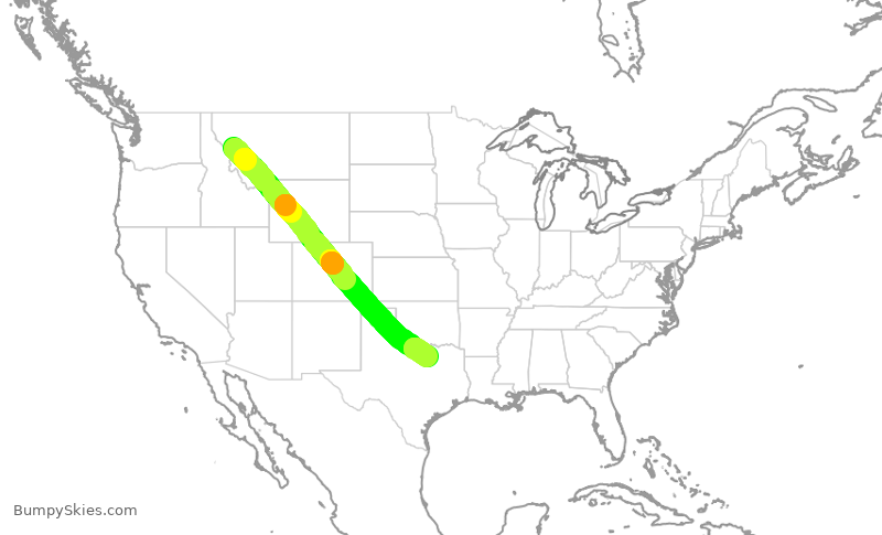 Turbulence forecast map for AAL851, MSO to DFW