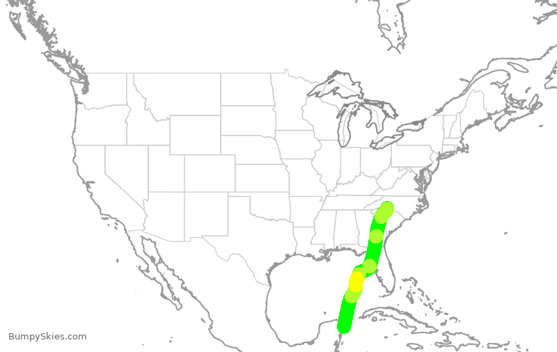Turbulence forecast map for AAL852, CZM to CLT