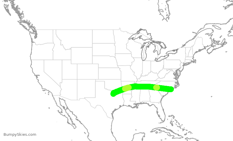 Turbulence forecast map for AAL853, ILM to DFW