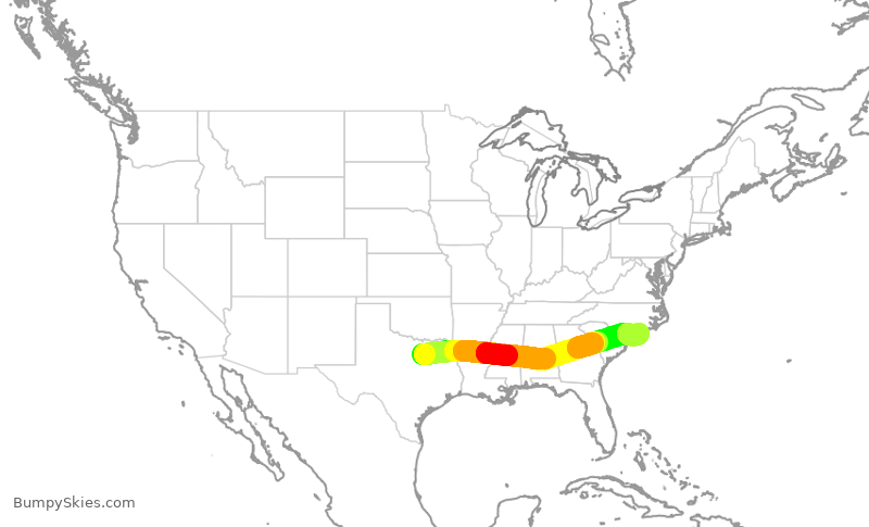 Turbulence forecast map for AAL854, DFW to ILM