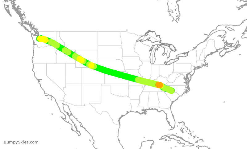 Turbulence forecast map for AAL854, SEA to CLT
