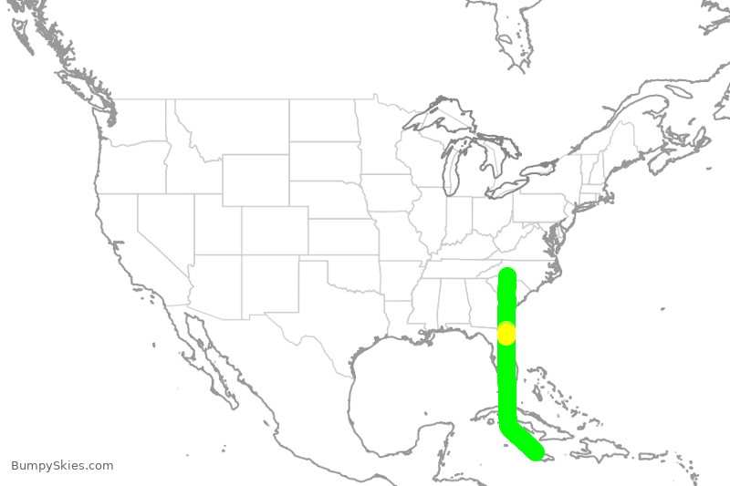 Turbulence forecast map for AAL855, CLT to MBJ