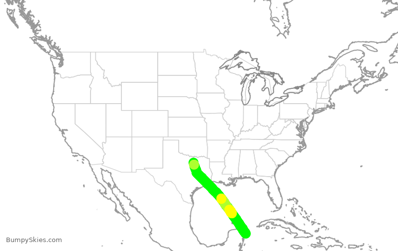 Turbulence forecast map for AAL856, DFW to CZM