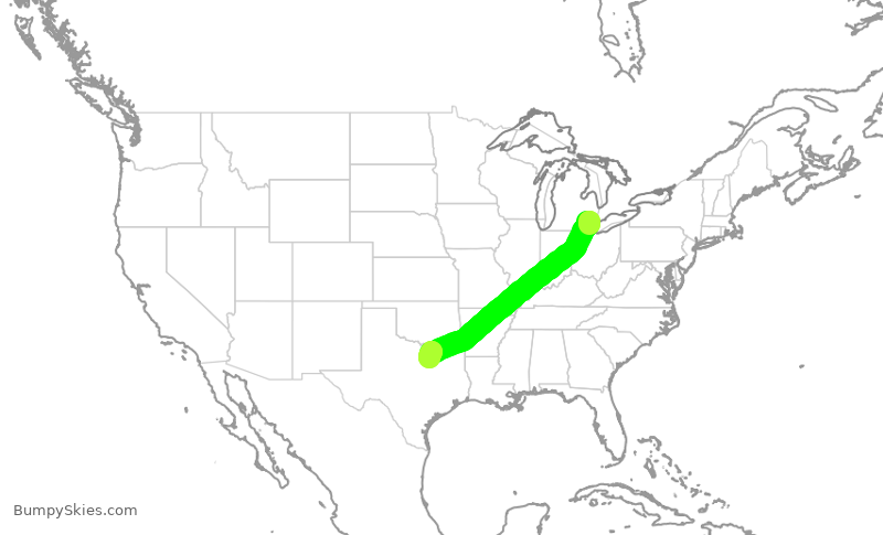 Turbulence forecast map for AAL856, DTW to DFW