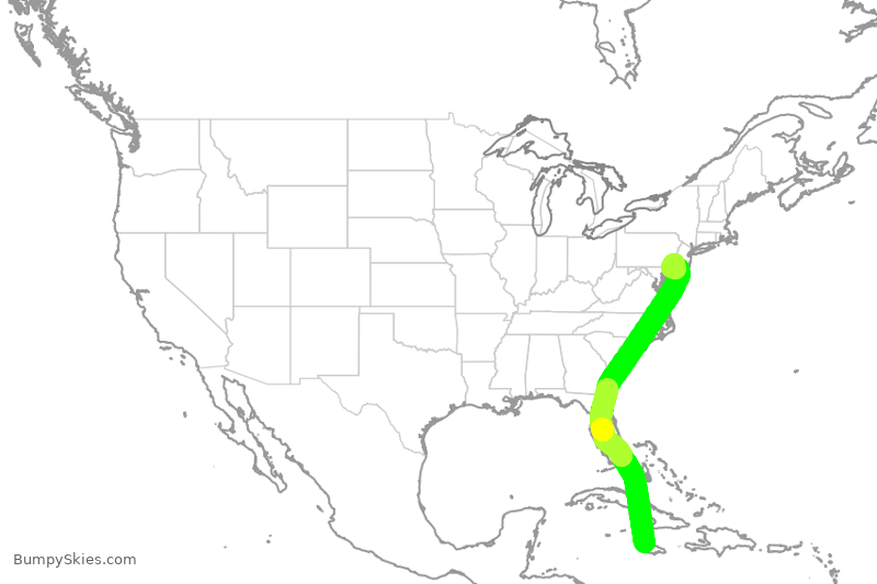 Turbulence forecast map for AAL857, KJS to PHL