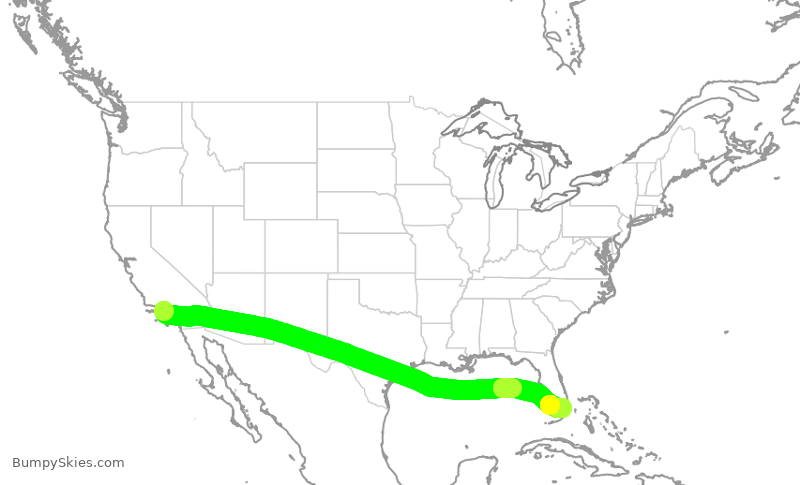 Turbulence forecast map for AAL858, LAX to MIA