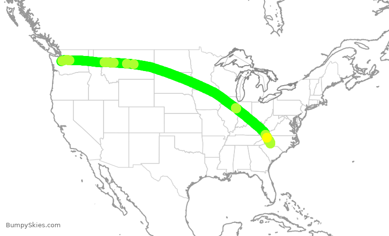 Turbulence forecast map for AAL858, SEA to CLT