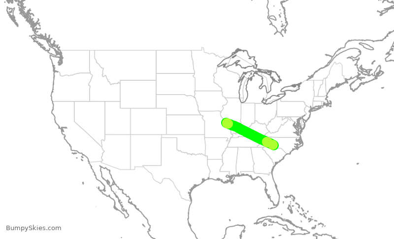 Turbulence forecast map for AAL858, STL to CLT