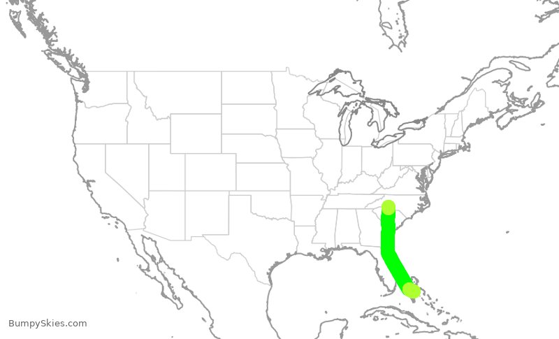 Turbulence forecast map for AAL859, CLT to NAS