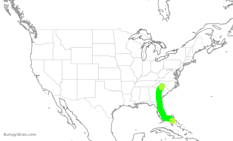 Turbulence forecast map for AAL859, NAS to CLT