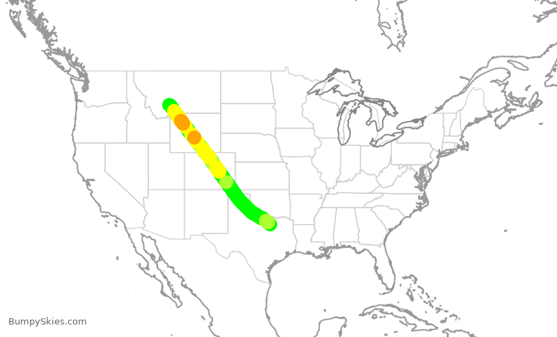 Turbulence forecast map for AAL860, BZN to DFW