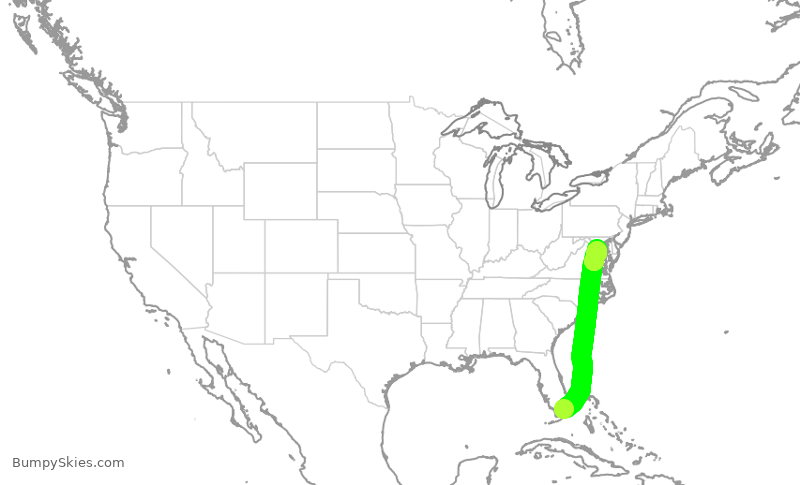 Turbulence forecast map for AAL861, MIA to DCA