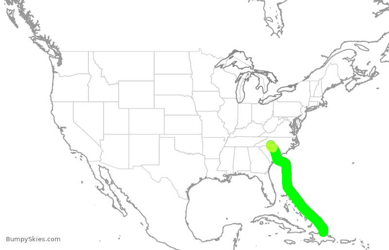 Turbulence forecast map for AAL861, POP to CLT
