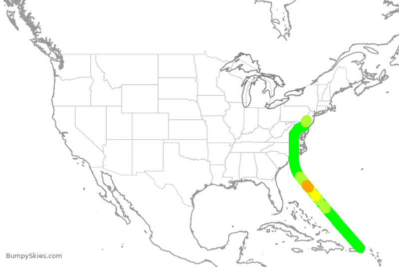 Turbulence forecast map for AAL864, STT to PHL