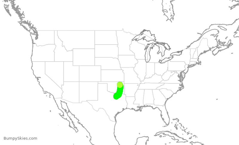 Turbulence forecast map for AAL867, TUL to DFW