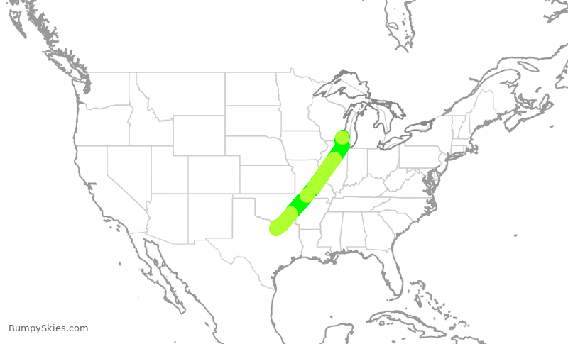 Turbulence forecast map for AAL869, MKE to DFW