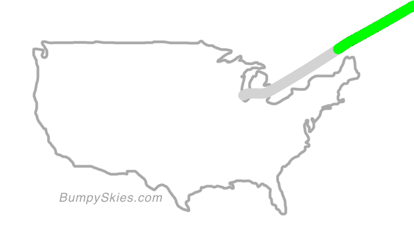 Map of continental US with illustrated flight path and turbulence forecast (described in text below)