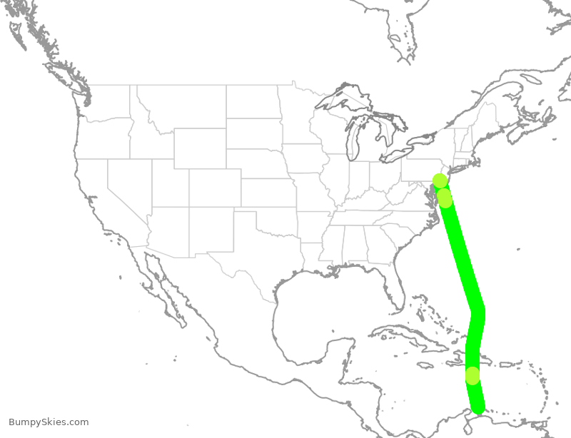 Turbulence forecast map for AAL870, PHL to AUA
